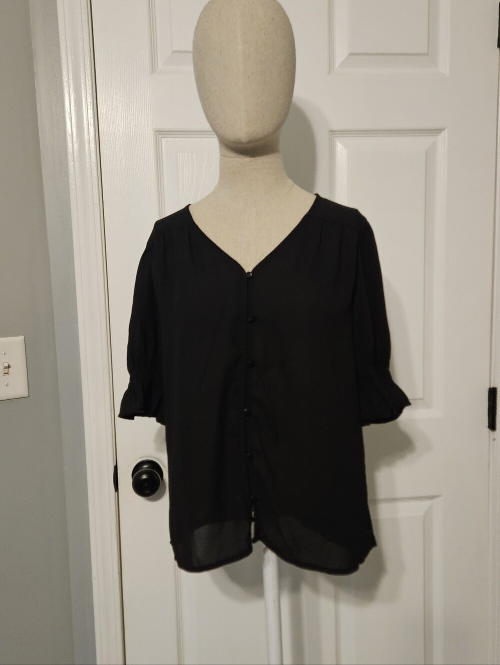 LOFT Black Button-Down Knit Top